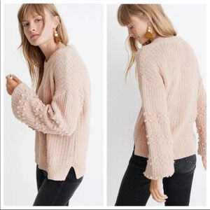 Madewell Bobble Pom Popcorn Balloon Sleeve Crewneck Knit Pullove Sweater Size XS